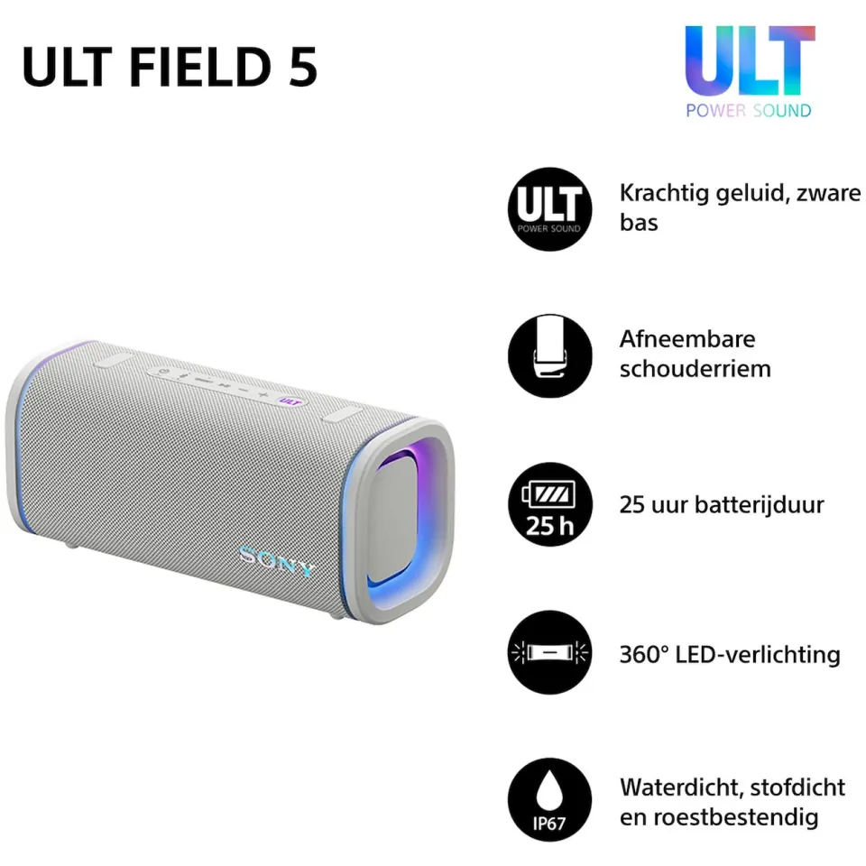 Sony ULT Field 5 draagbare Bluetooth-speaker grijs, foto 3