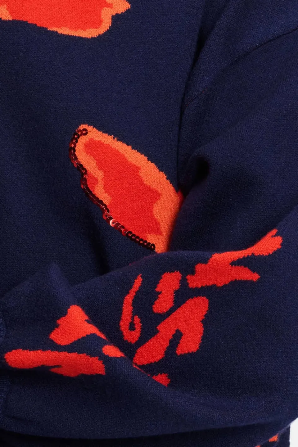 POM Amsterdam gebreide gebloemde trui - donkerblauw/oranje, foto 7