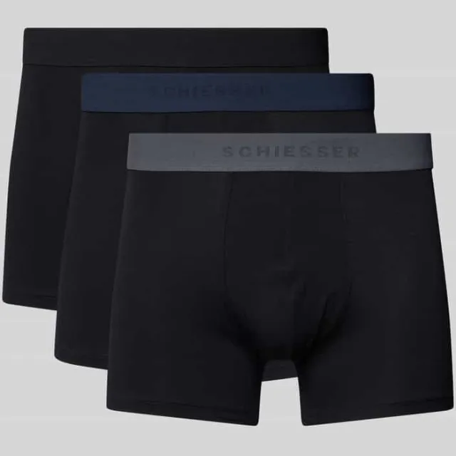 Schiesser Boxershort met elastische logoband in een set van 3 stuks zwart