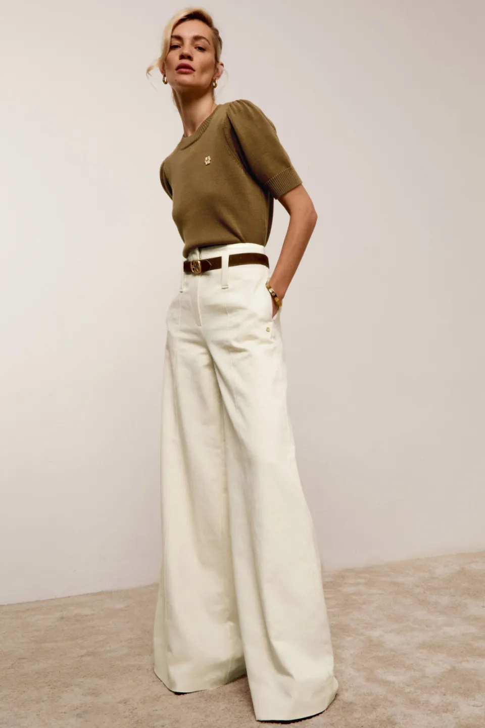 JOSH V wide leg broek met ceintuur - ecru, foto 8