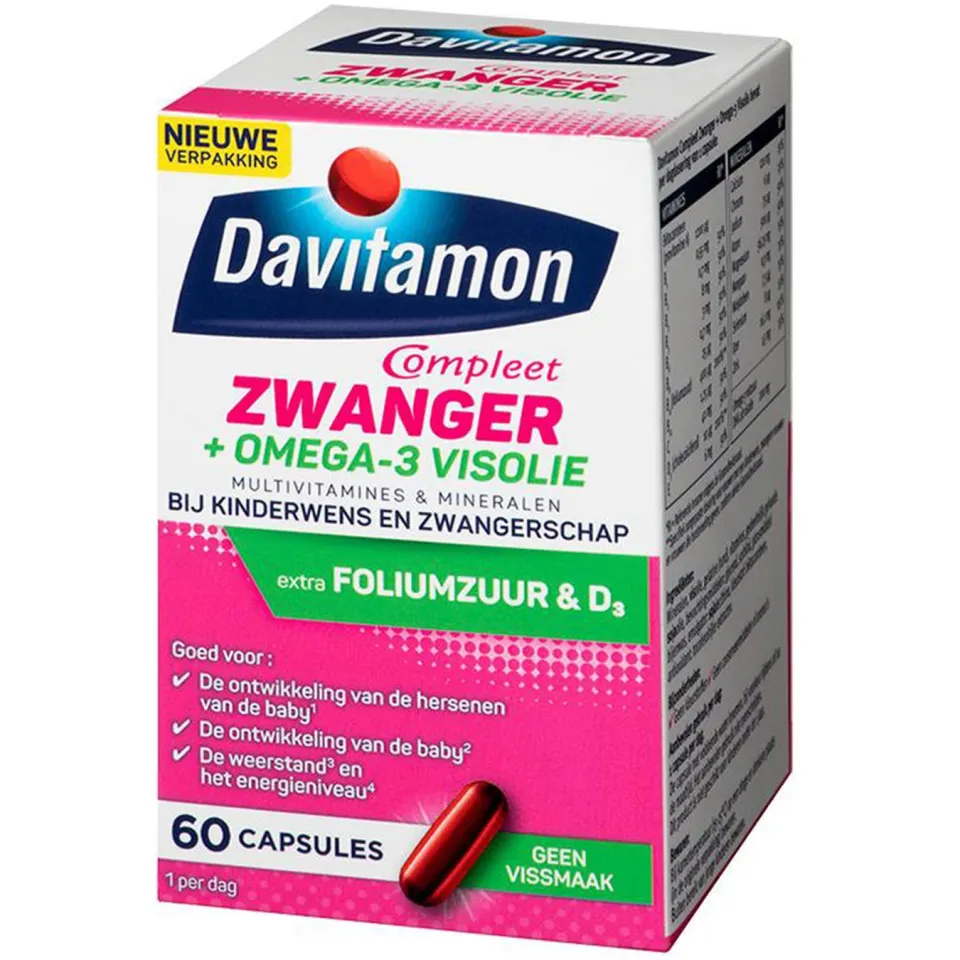 Davitamon Compleet Zwanger Omega-3 Visolie capsules - bij kinderwens & zwangerschap - 60 stuks, foto 2