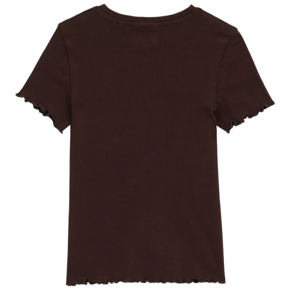 WE Fashion T-shirt met ruches donkerbruin, foto 4