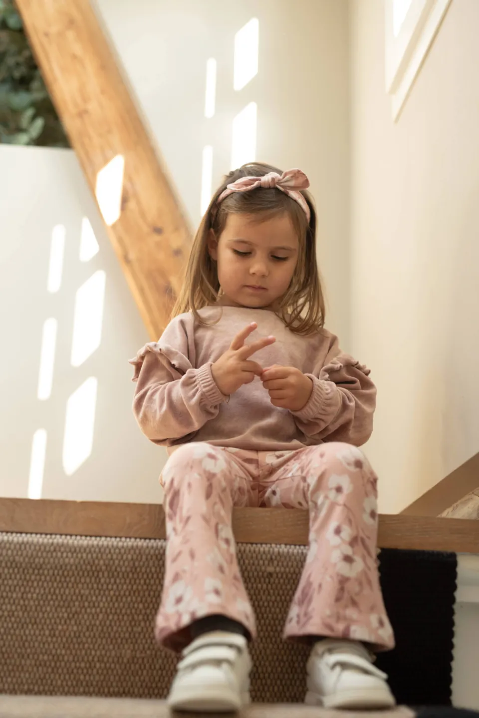 Dirkje gebloemde haarband en legging set - roze
