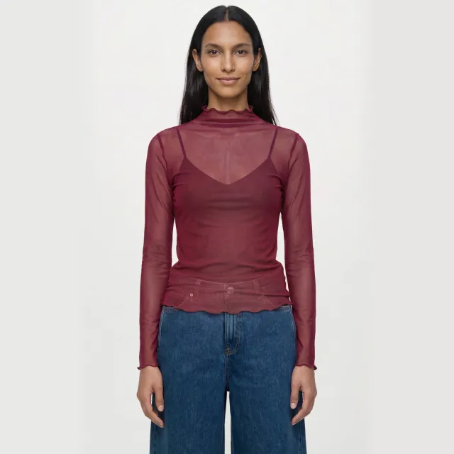 Object Objnela mesh top met lange mouwen bordeaux Rood