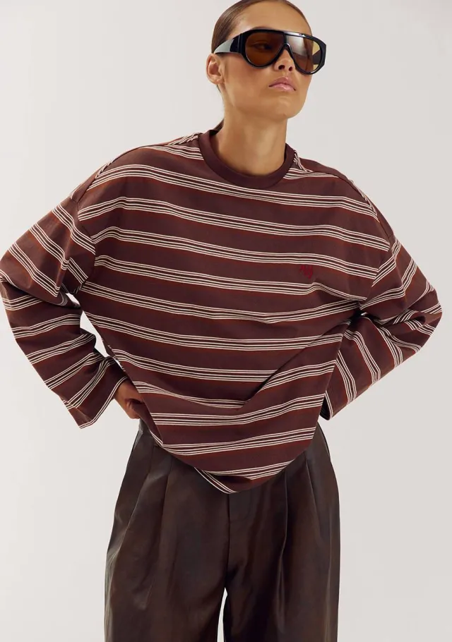 Harper & Yve gestreept T-shirt - donkerbruin