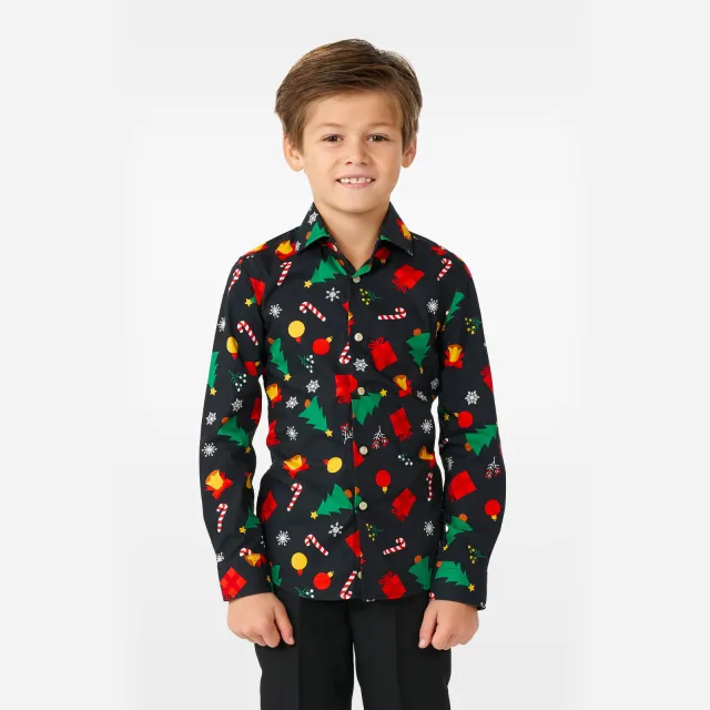 OppoSuits overhemd Christmas Icons met all over print zwart/multicolor