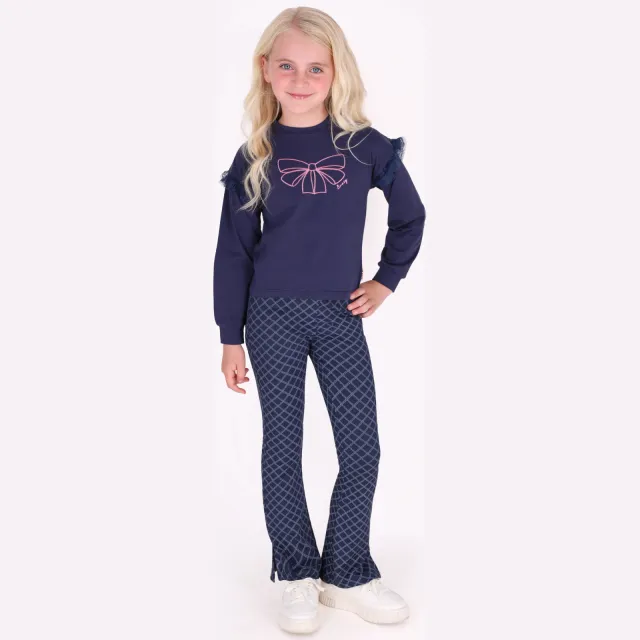 B.Nosy boxy sweater met ruches en print - donkerblauw