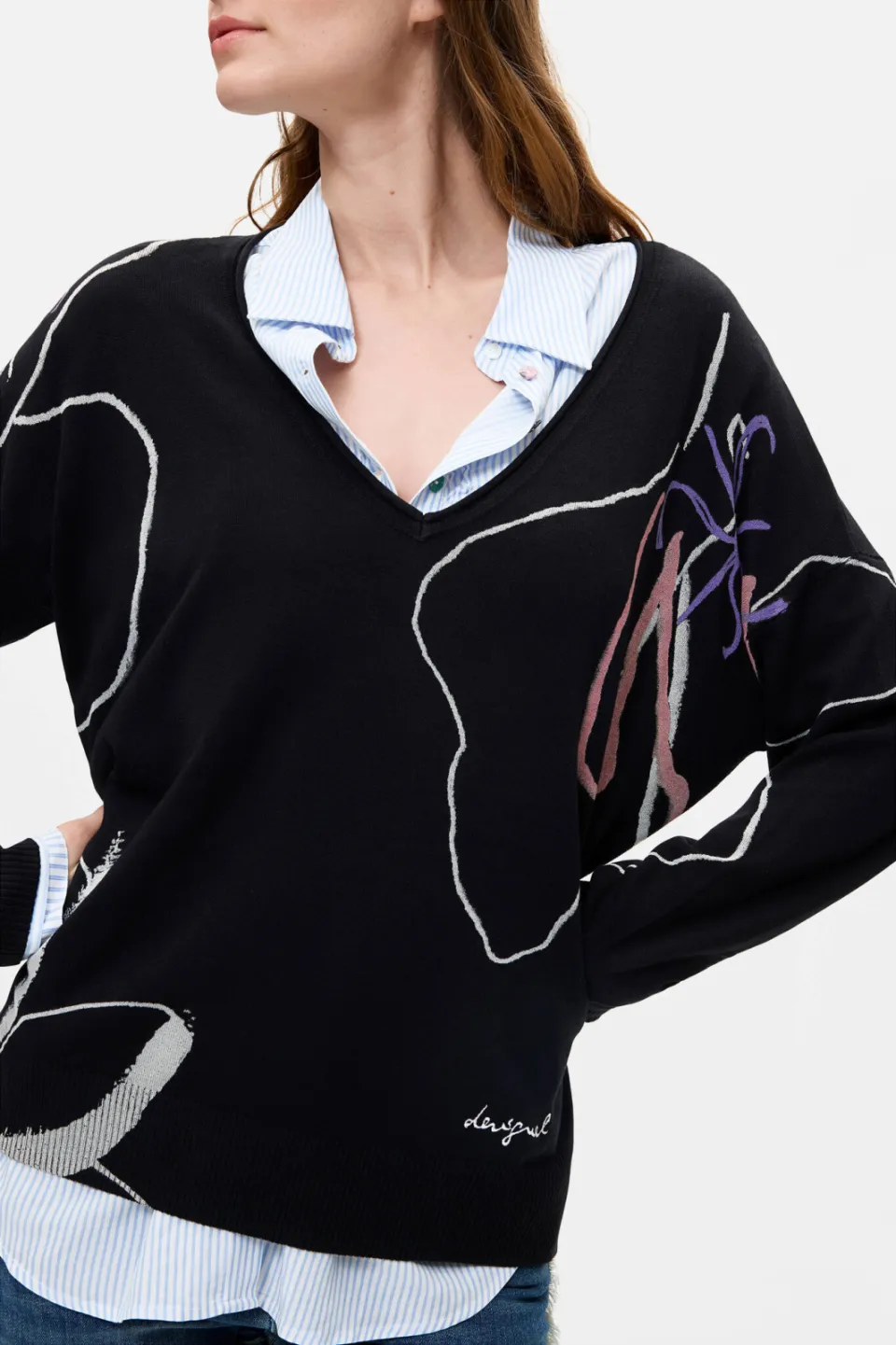 Desigual viscose trui met print - zwart, foto 5