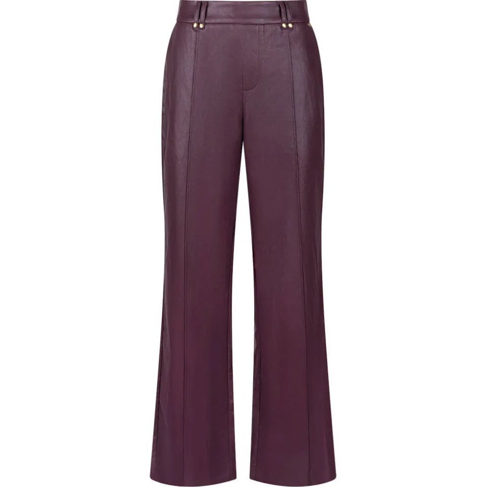 NUKUS imitatieleren wide leg coated broek - aubergine, foto 2