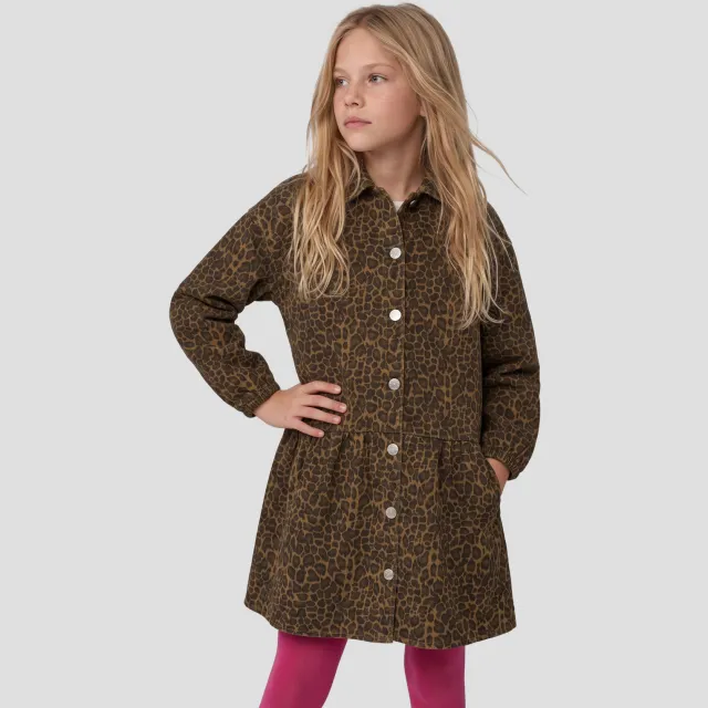 Me & My Monkey spijkerjurk met panterprint bruin Bruin/zwart