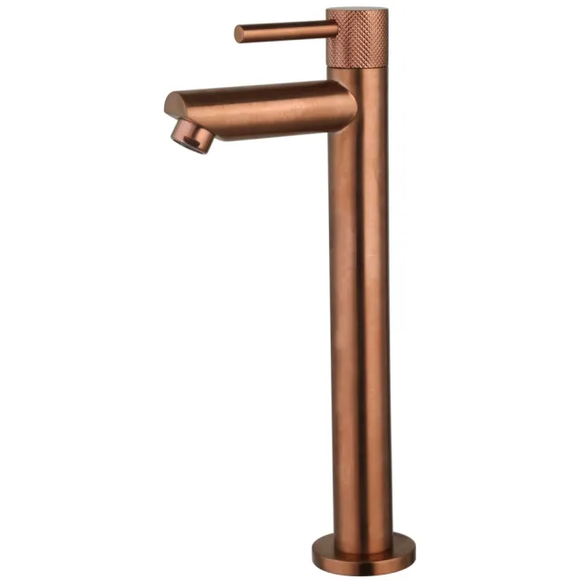 Sanilux Fonteinkraan Opbouw Sanilux Ribb Hoog Rond Met Geribbeld Knop Brons