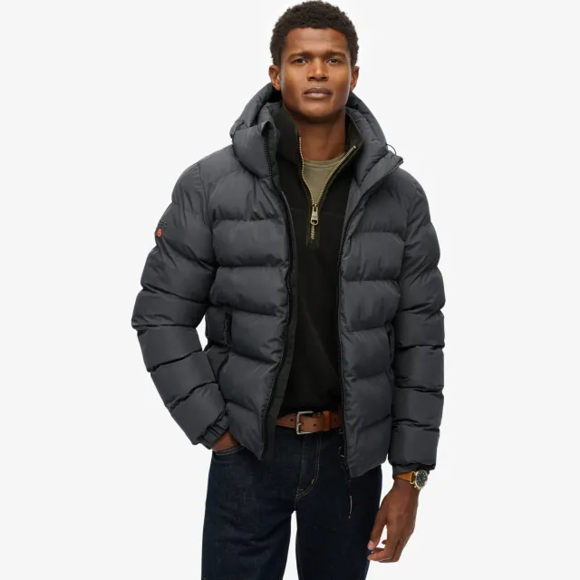 Superdry Hooded Sports Puffer winterjas antraciet Ebony/Ebony