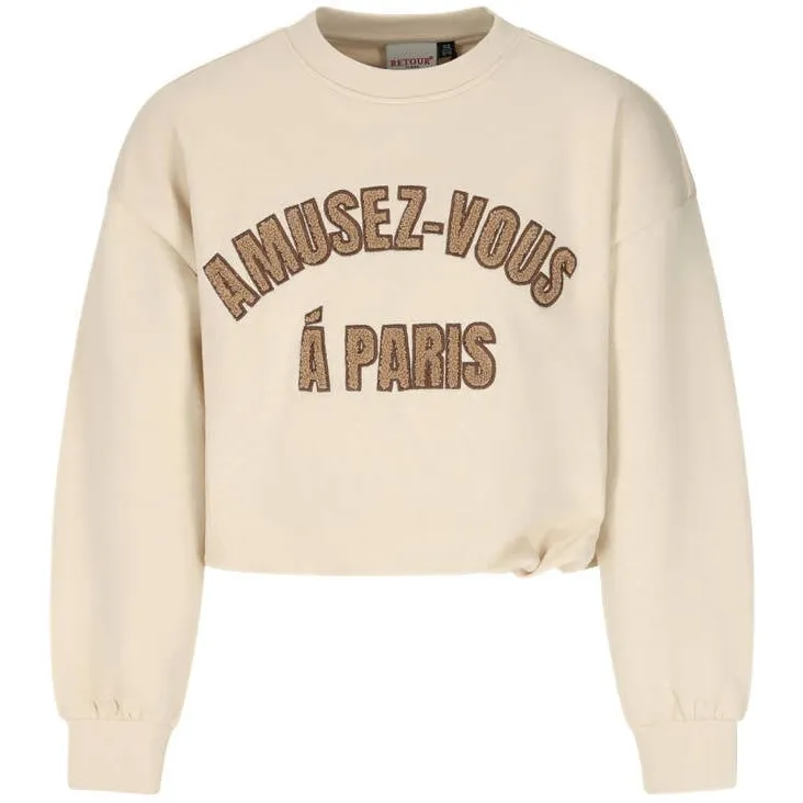 Retour Jeans oversized cropped sweater met tekst - beige, foto 2