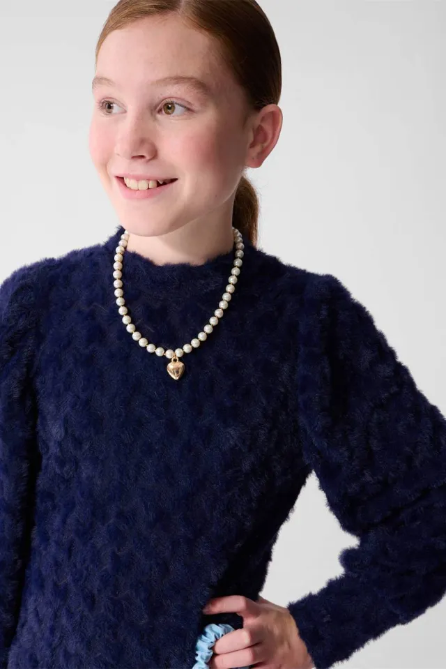 Shoeby imitatiebont longsleeve donkerblauw, foto 4