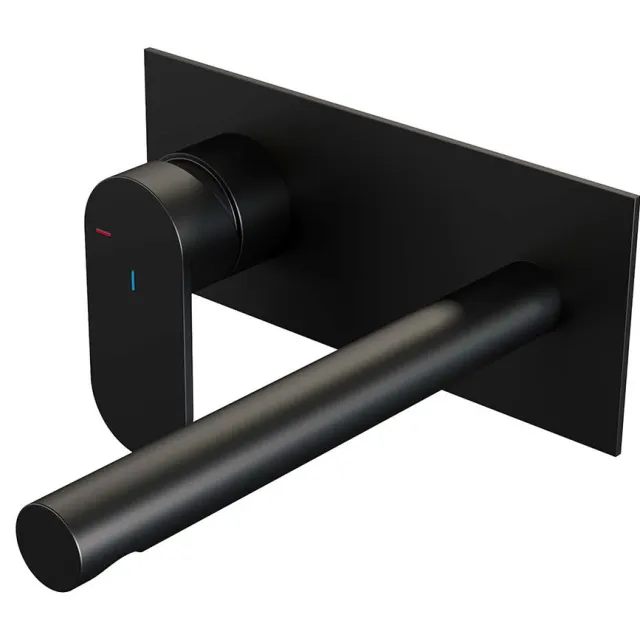 Brauer Inbouw Wastafelmengkraan Brauer Black Edition Coldstart Rechte Uitloop Platte Hendel Links Mat Zwart Met Afdekplaat