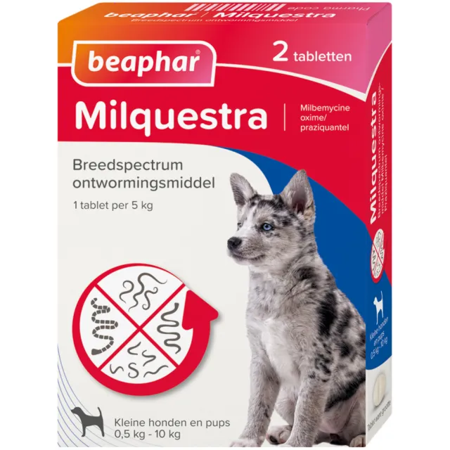 Beaphar Milquestra Ontworming Tabletten Hond 0,5-10 kg (ook puppy) 2 tabletten