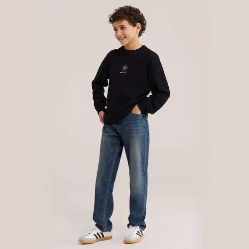WE Fashion katoenen gebreide trui met backprint - zwart, foto 3