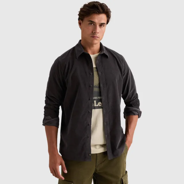 PME Legend corduroy regular fit overhemd - antraciet Obsidian
