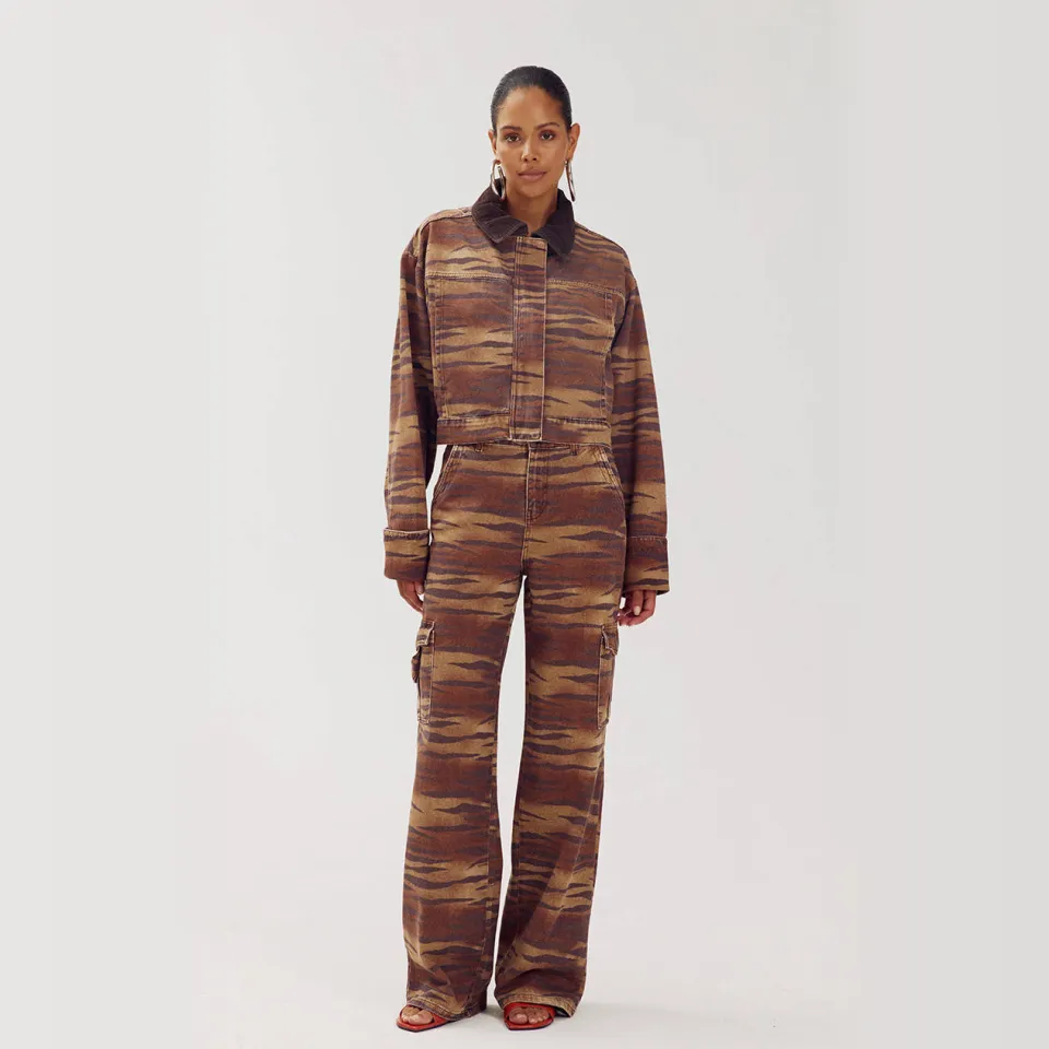 Harper & Yve wide leg jeans met dierenprint - bruin