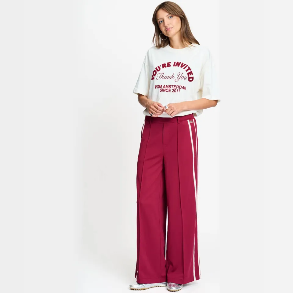 POM Amsterdam high waist wide leg gestreepte broek - rood Rood/Wit
