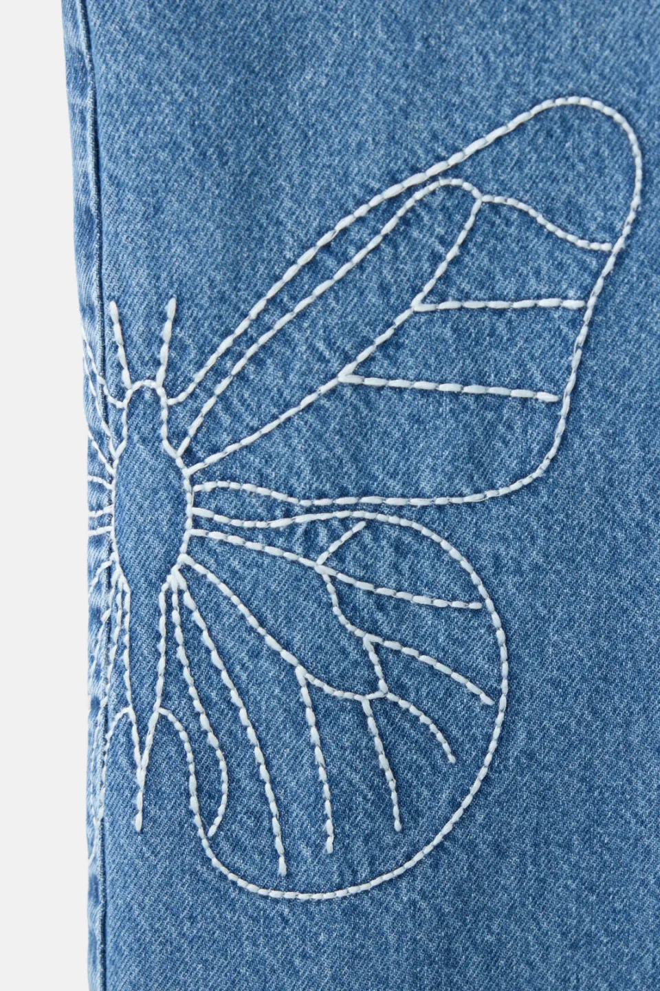 Mango denim straight leg tuinbroek met borduursels medium blue denim, foto 5
