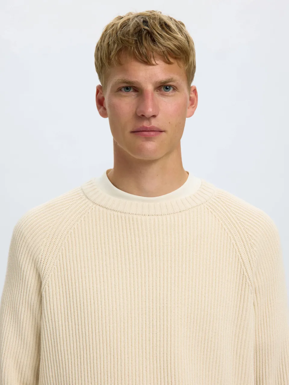 Selected katoenen relaxed fit gebreide trui - ecru, foto 4