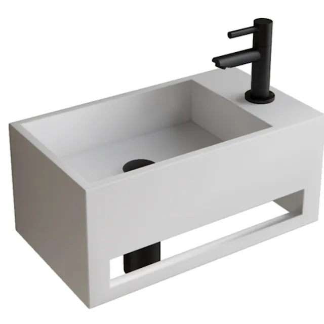 Boss & Wessing Fonteinset BWS Solid Surface Met Handdoekhouder Rechts Mat Wit Mat Zwart