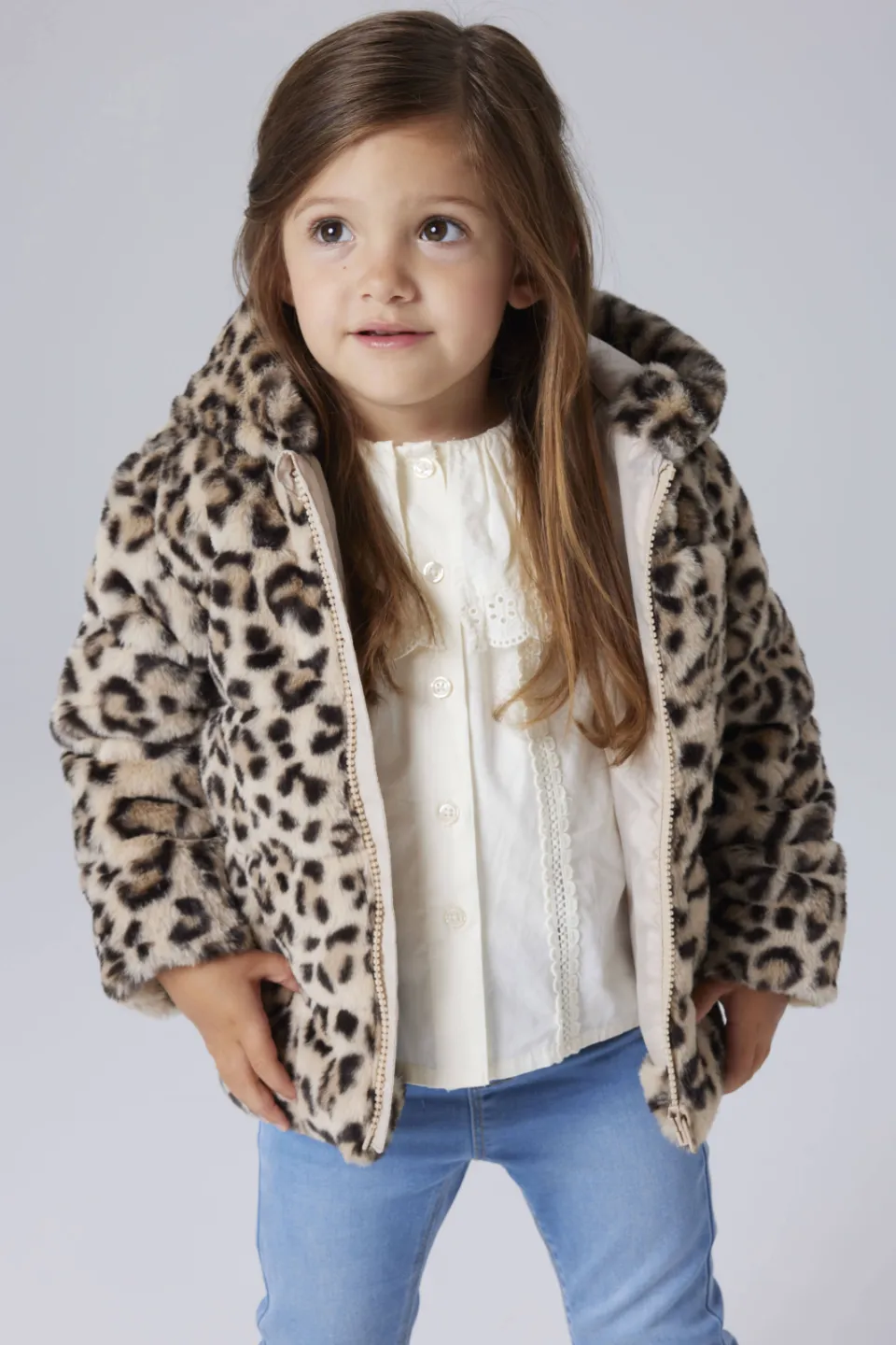 NAME IT MINI faux fur jas panterprint bruin
