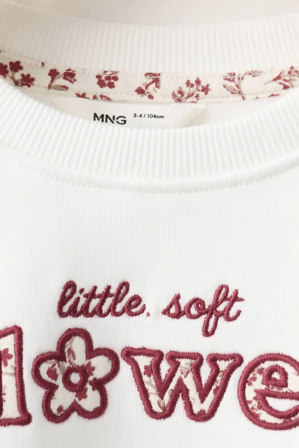 Mango Kids rechtvallende sweater met tekst - naturel wit/rood, foto 4