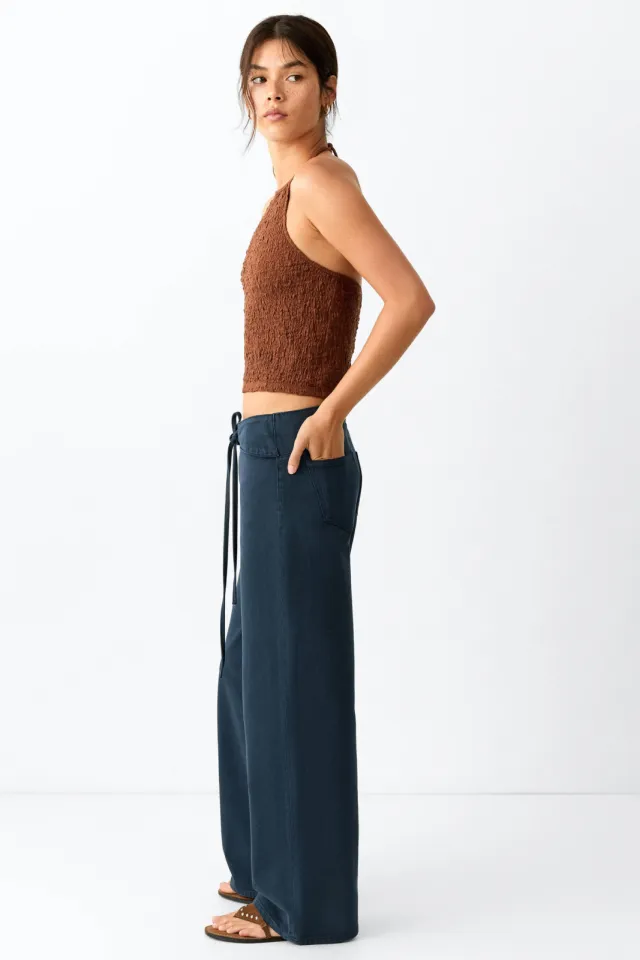 Mango TEEN low waist wide leg jeans - donkerblauw