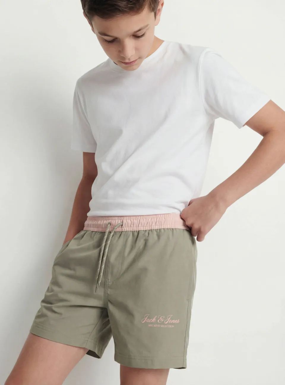 Jack & Jones JUNIOR zwemshort zachtgroen/zalmroze