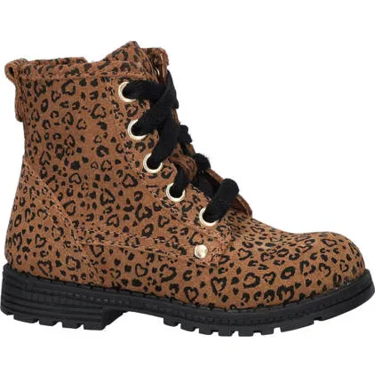 Nelson Kids suède veterboots met panterprint cognac, foto 3
