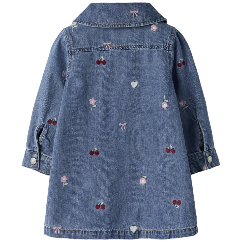 NAME IT gebloemde spijkerjurk middelblauw medium blue denim, foto 3