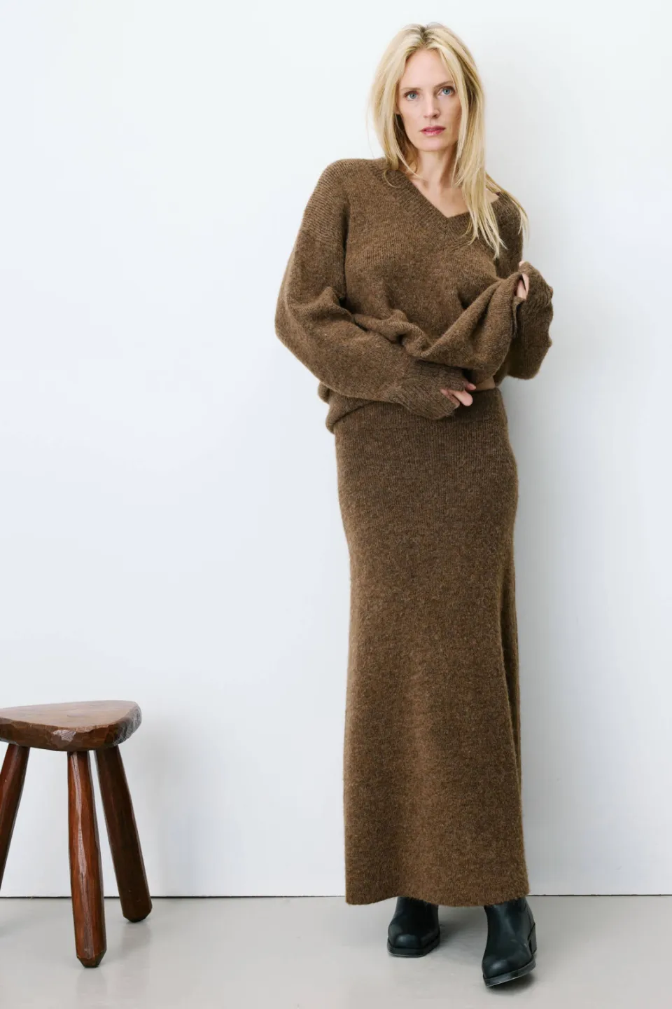 Grace & Mila gemêleerde maxi kokerrok bruin