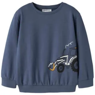 NAME IT MINI sweater met print - donkerblauw Jongens Katoen Ronde hals