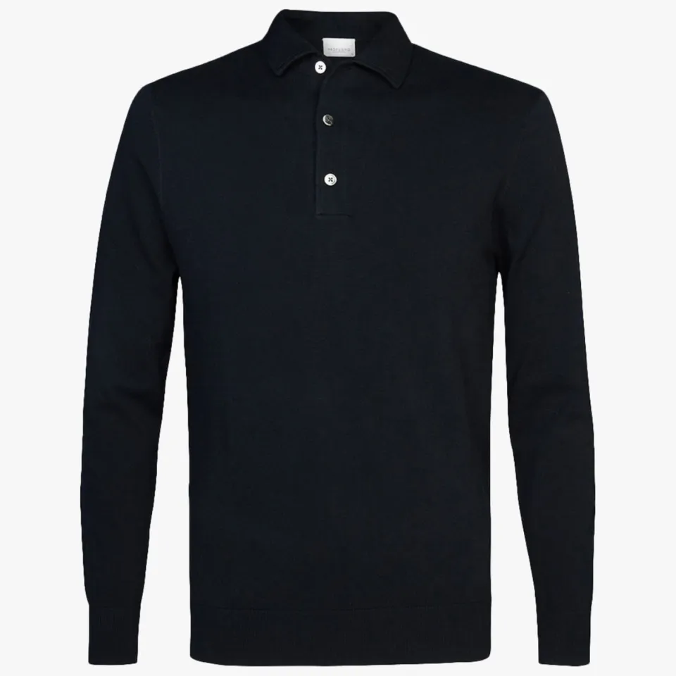 Profuomo zijden regular fit polo - donkerblauw, foto 2