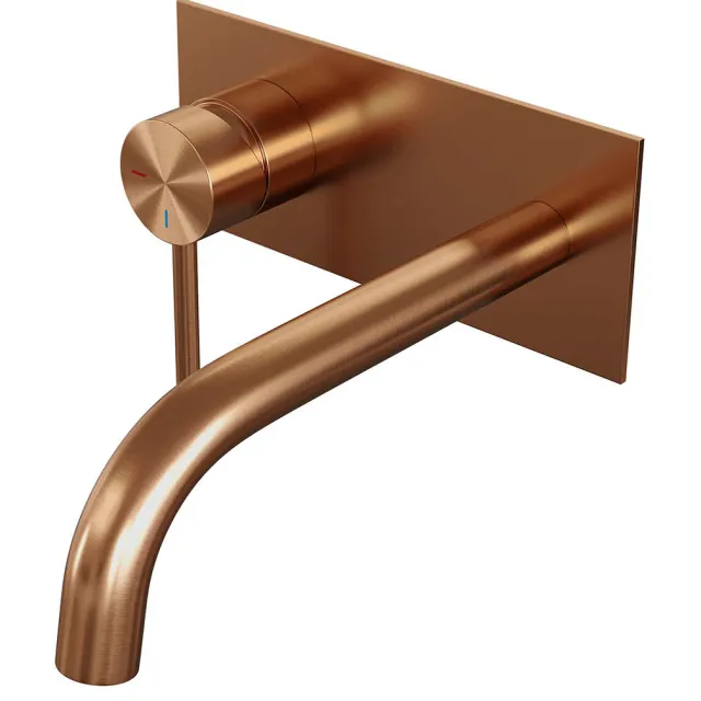 Brauer Inbouw Wastafelmengkraan Brauer Copper Edition Coldstart Gebogen Uitloop Ronde Hendel Links Geborsteld Koper PVD Met Afdekplaat