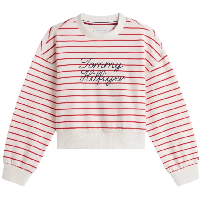 Tommy Hilfiger gestreepte sweater met tekst en borduursels - rood Rood/wit