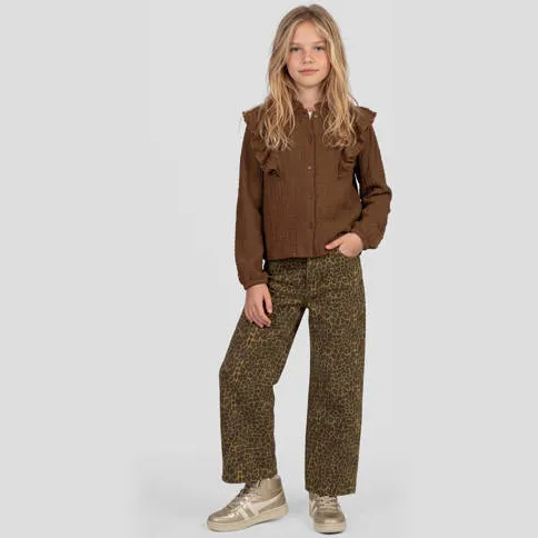 Me & My Monkey rechtvallende blouse met ruches donkerbruin, foto 3