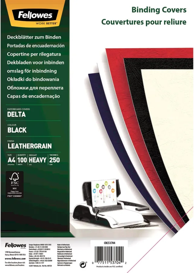 Fellowes Voorblad fellowes a4 lederlook zwart 100 stuks