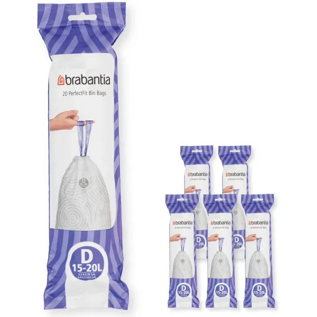 Brabantia Brabantia PerfectFit Afvalzak, code D, 15-20 liter, 120 stuks, set van 6 rollen - White
