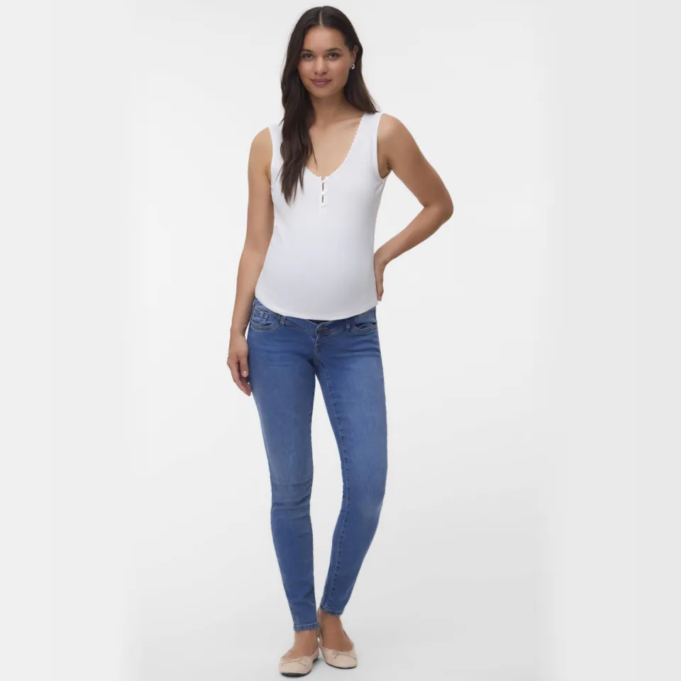 Mamalicious slim fit zwangerschapsjeans MLMILA medium blue denim