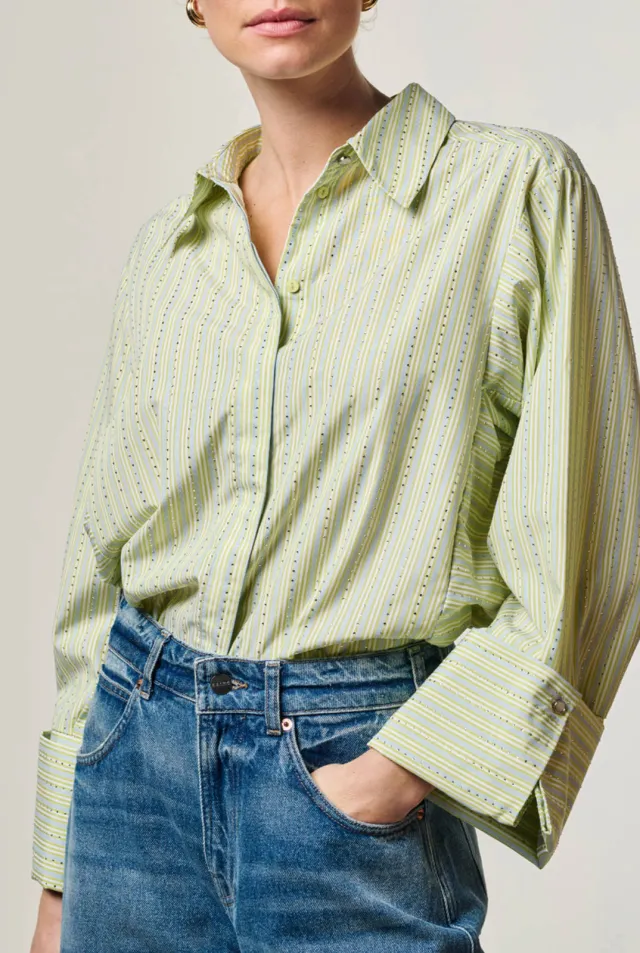 Aaiko Elda Strass blouse met streep lichtgroen, foto 4
