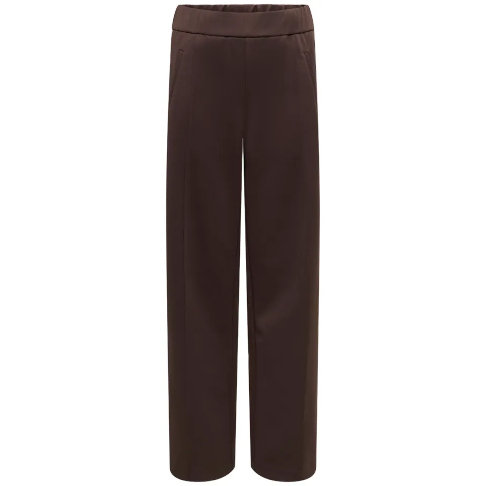 Only wide leg casual broek donkerbruin