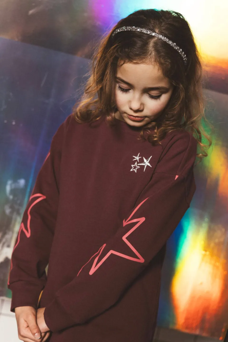 TYGO & vito Daisy midi sweatjurk met sterren donkerrood, foto 8