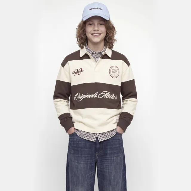 Jack & Jones JUNIOR gestreepte sweater met tekst - bruin/ecru
