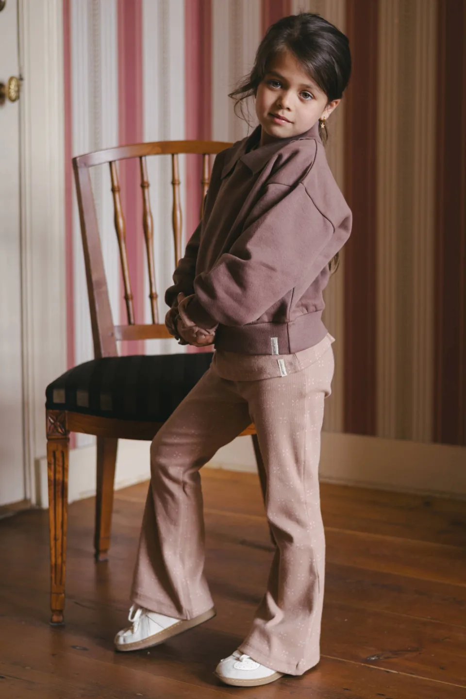 Levv flared broek met print lichtbruin lichtbruin/roze, foto 4