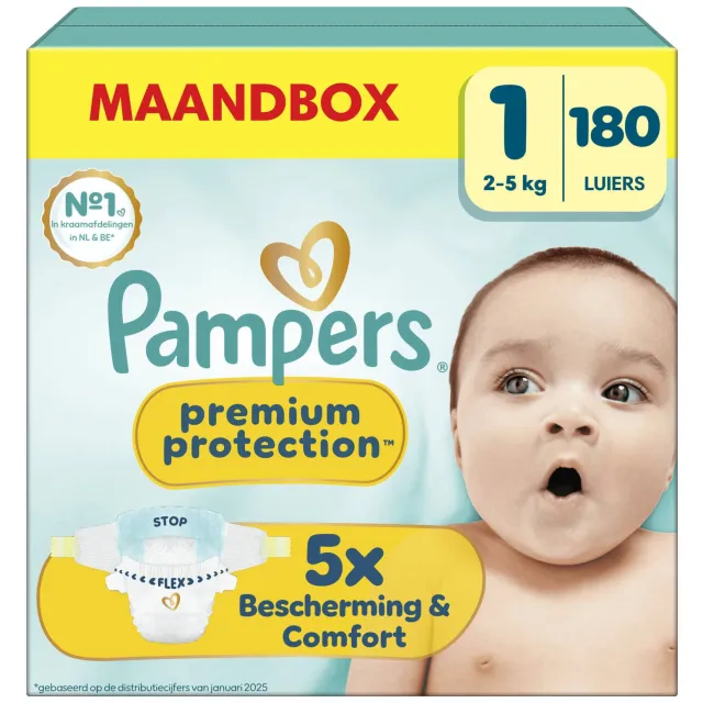 Pampers Premium Protection Maat 1 maandbox - 180 luiers - 2kg - 5kg