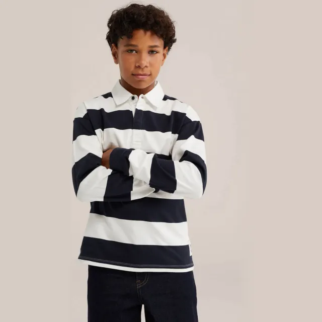 WE Fashion gestreepte polo - donkerblauw Donkerblauw/wit