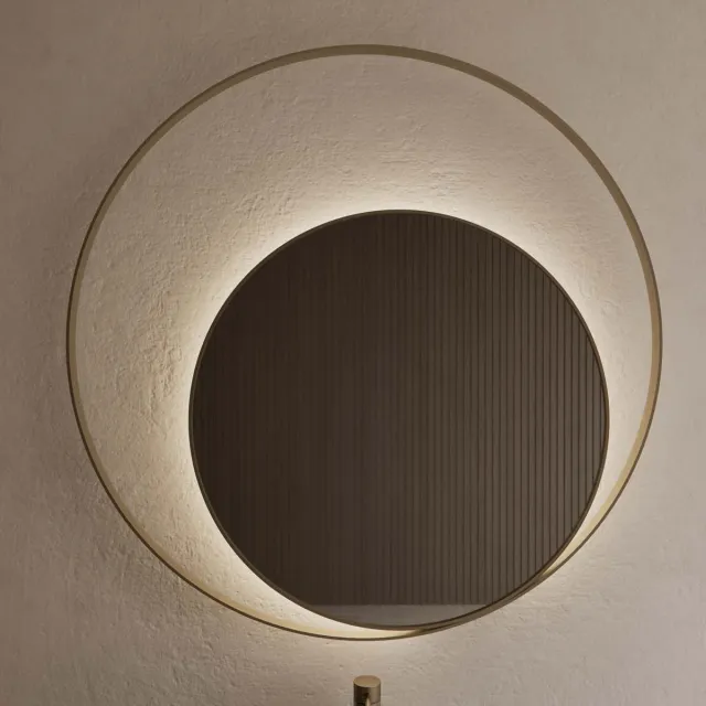 Gliss Design Spiegel Gliss Design Kosmos Mat Goud Rond met Frame en Indirecte LED Verlichting 100 cm